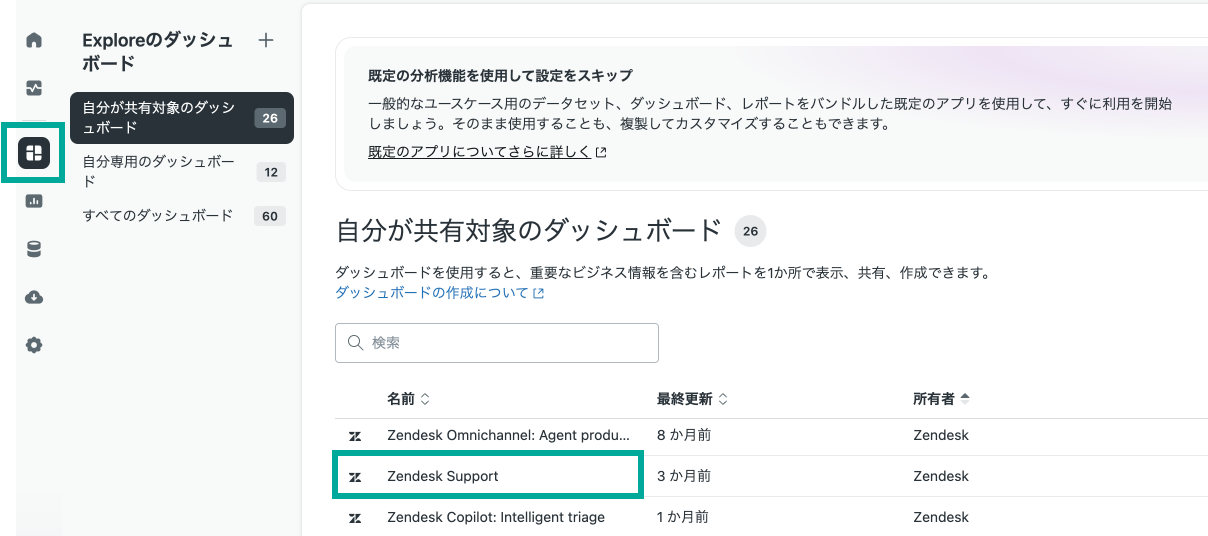 ダッシュボード一覧画面